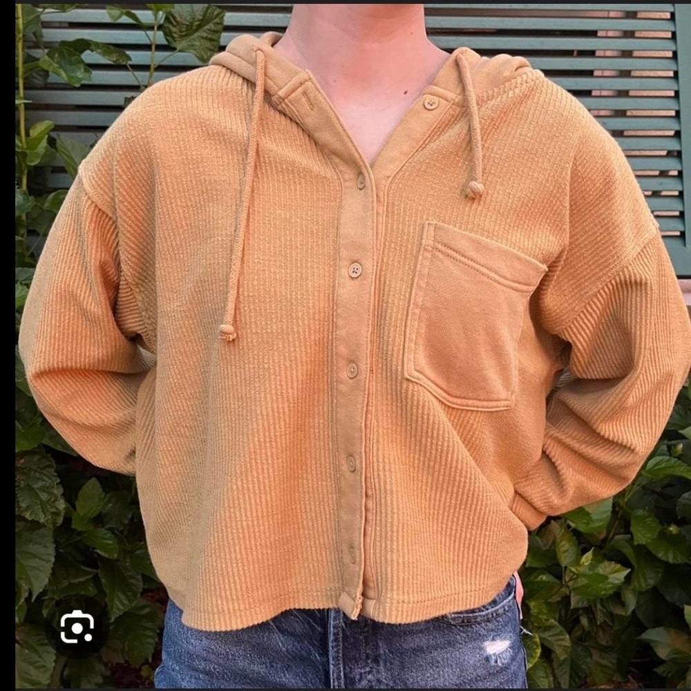 American Eagle Women Corduroy Hooded Button Up Shirt Jacket Size/S